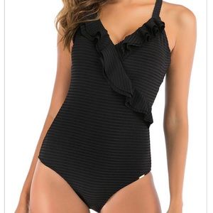Black One Piece Ruffle Swimsuit